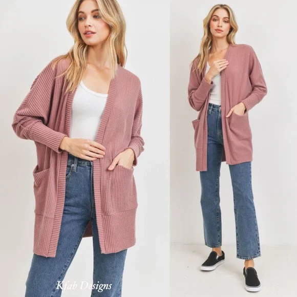 ❤️ LAST 2! Mauve Super Soft Brushed Thermal Relaxed Fit Pocket Cardigan! - Picture 5 of 7